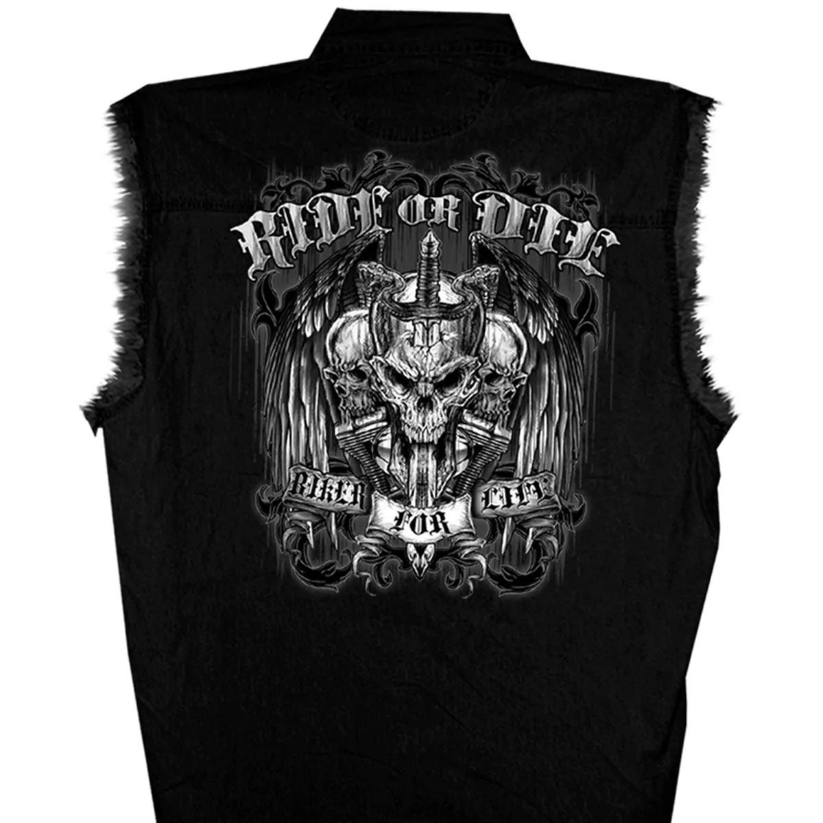 Hot Leathers GMD5015 Men's Black Ride or Die Skull Sleeveless Denim