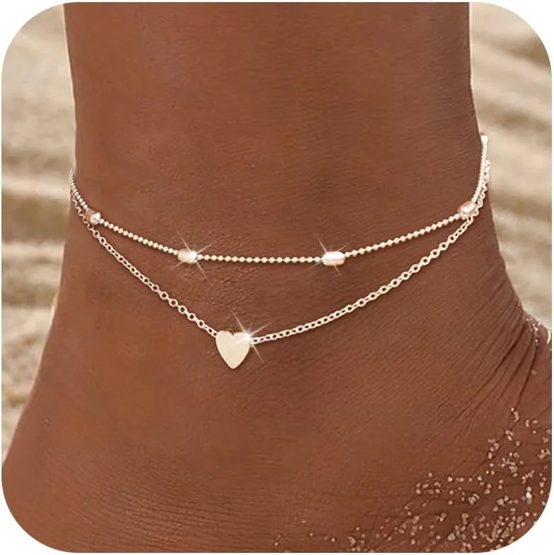 HUASAI Gold Anklets for Women Gold Plated Anklets Boho Layered Tassel Ankle Bracelets Bell Pendant Anklets for Girls Foot Jewelry for Summer Beach