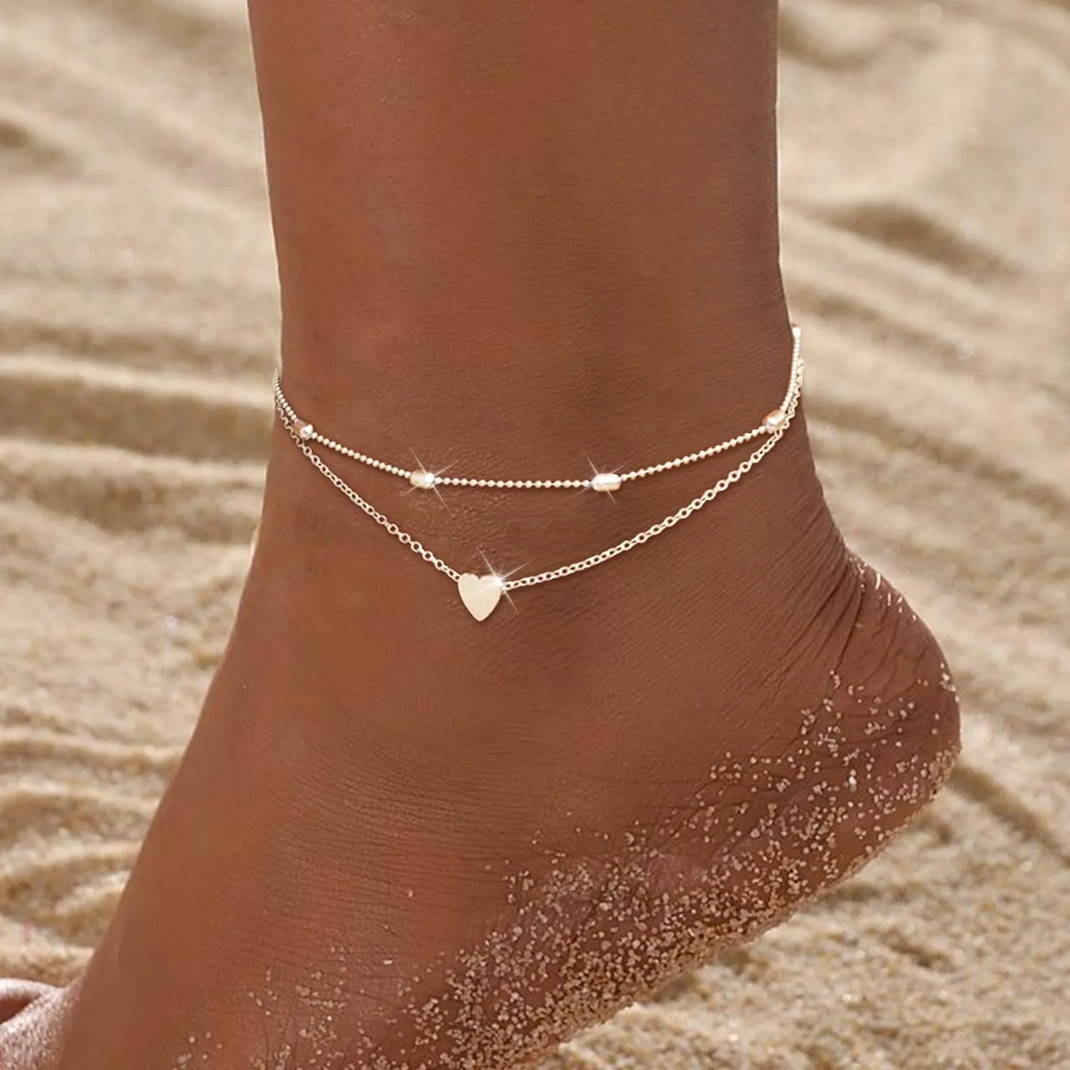 HUASAI Gold Anklets for Women Gold Plated Anklets Boho Layered Tassel Ankle Bracelets Bell Pendant Anklets for Girls Foot Jewelry for Summer Beach