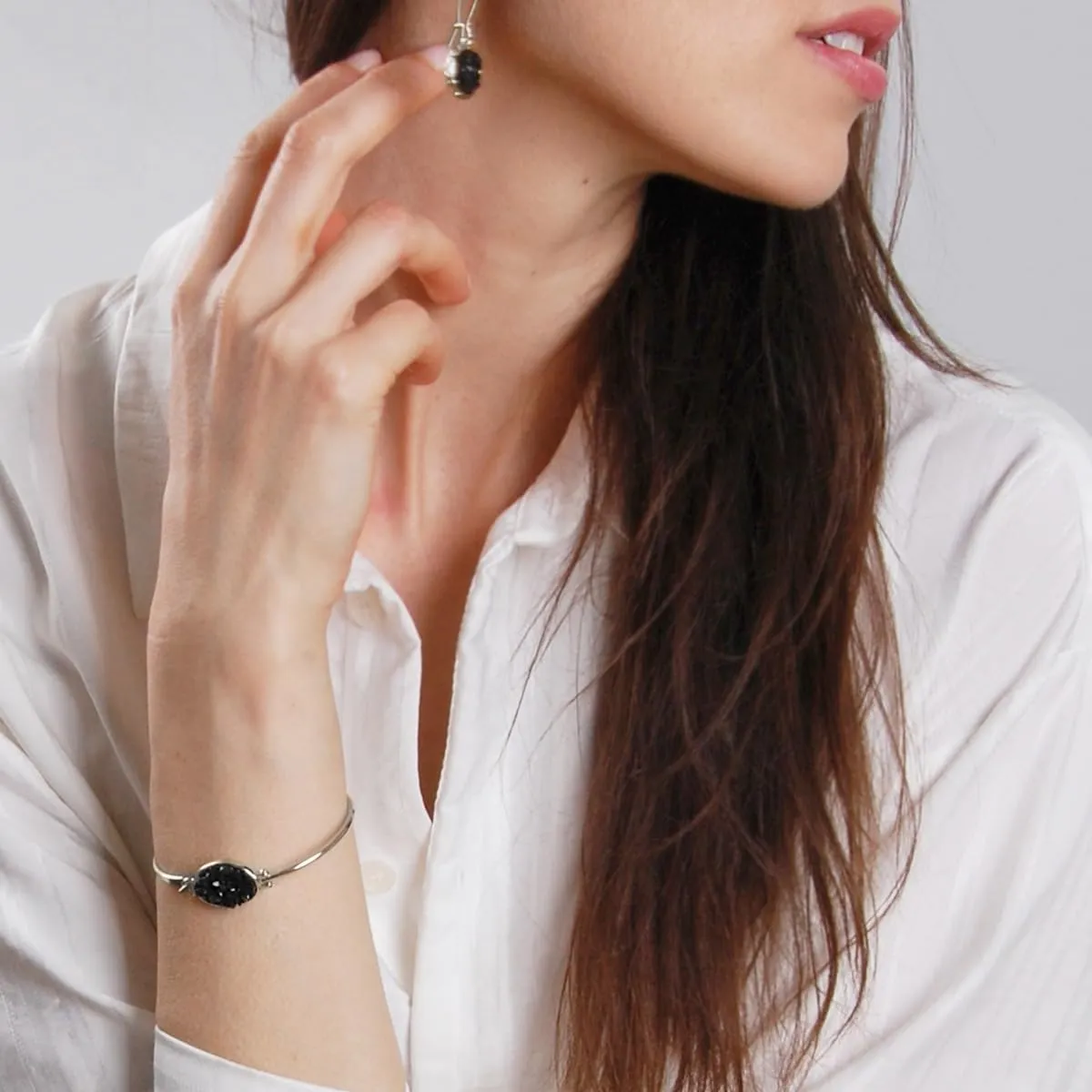 Humble Chic NY Simulated Druzy Cuff Bracelets for Women - Boho Stackable Bangle Bracelet, Plated in Gold, Silver, or Rose Gold Tone with Oval Stone