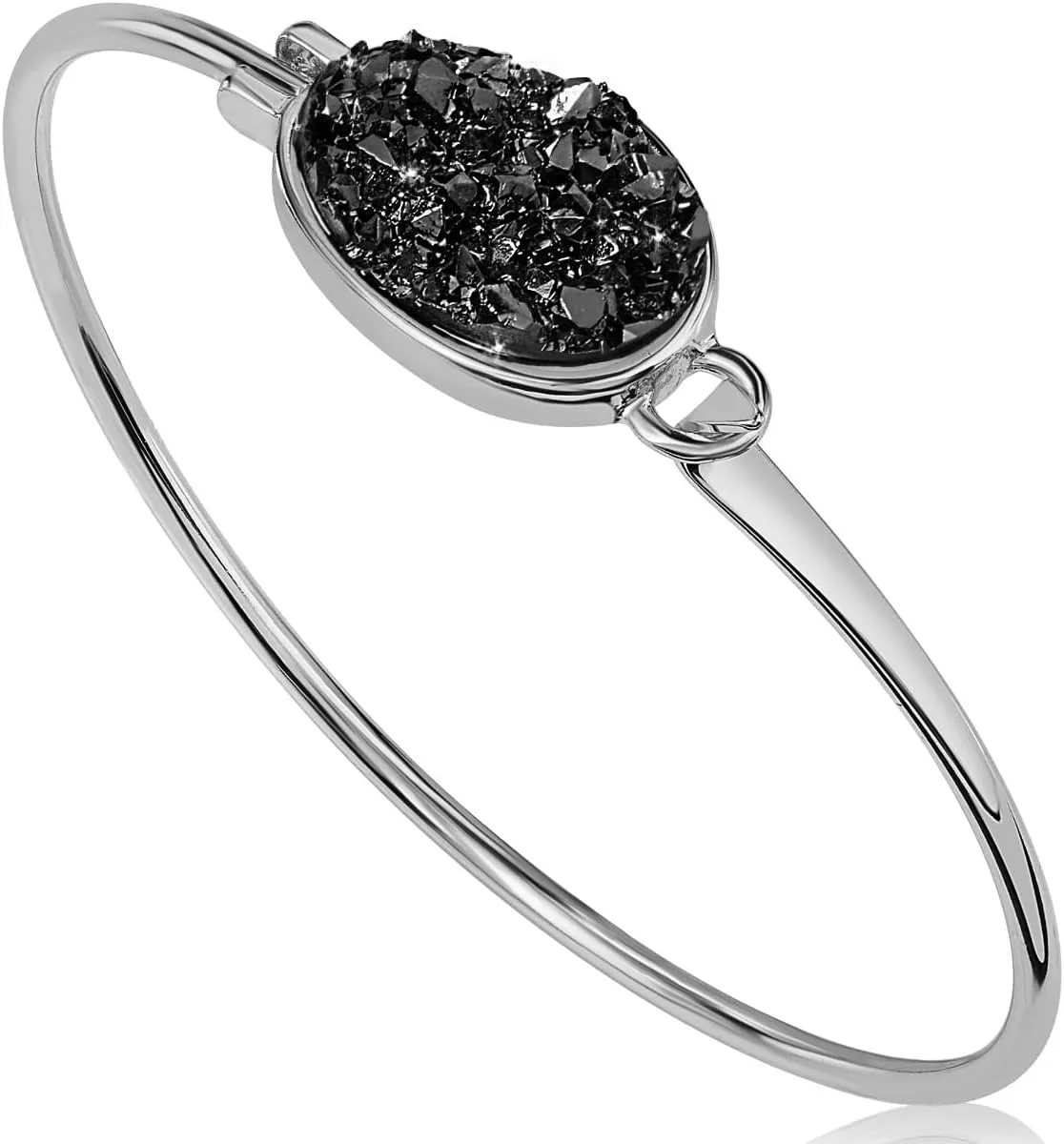 Humble Chic NY Simulated Druzy Cuff Bracelets for Women - Boho Stackable Bangle Bracelet, Plated in Gold, Silver, or Rose Gold Tone with Oval Stone