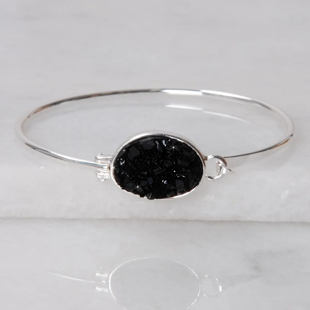 Humble Chic NY Simulated Druzy Cuff Bracelets for Women - Boho Stackable Bangle Bracelet, Plated in Gold, Silver, or Rose Gold Tone with Oval Stone