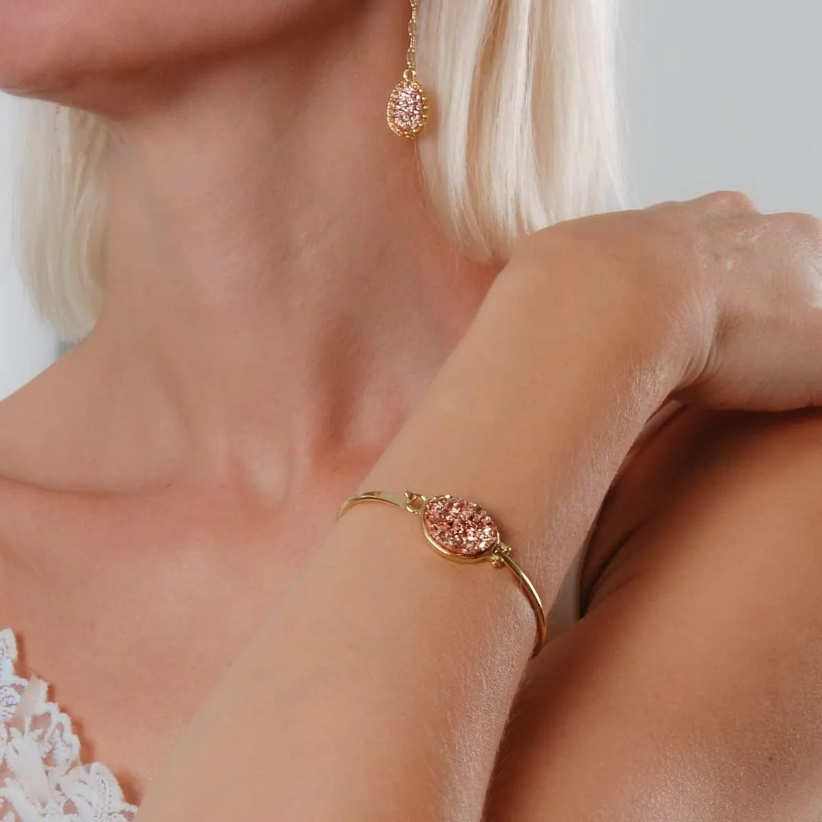 Humble Chic NY Simulated Druzy Cuff Bracelets for Women - Boho Stackable Bangle Bracelet, Plated in Gold, Silver, or Rose Gold Tone with Oval Stone