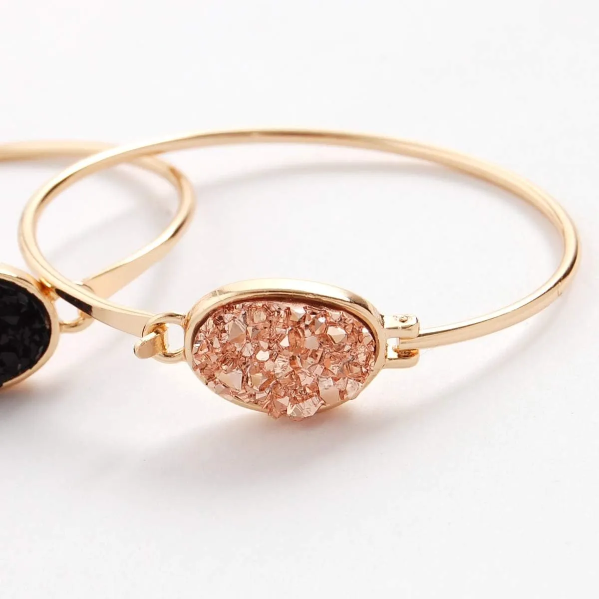 Humble Chic NY Simulated Druzy Cuff Bracelets for Women - Boho Stackable Bangle Bracelet, Plated in Gold, Silver, or Rose Gold Tone with Oval Stone