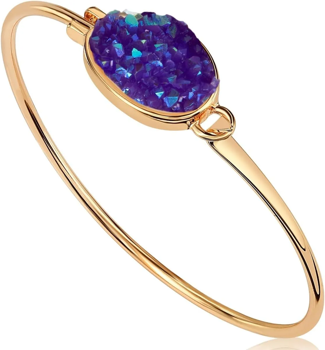 Humble Chic NY Simulated Druzy Cuff Bracelets for Women - Boho Stackable Bangle Bracelet, Plated in Gold, Silver, or Rose Gold Tone with Oval Stone