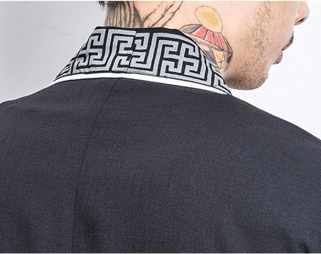 HZCX FASHION Men Shirts Black White Hanfu Lightweight Cardigan Beach Kimono Robe