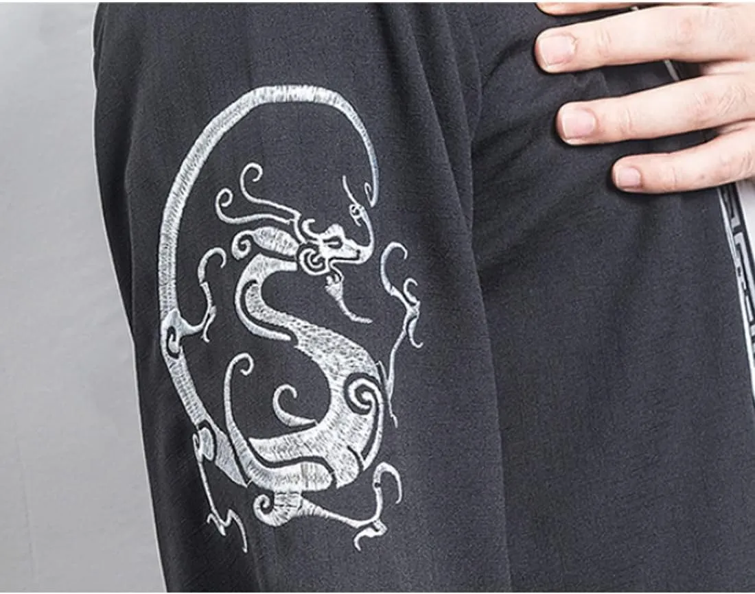 HZCX FASHION Men Shirts Black White Hanfu Lightweight Cardigan Beach Kimono Robe