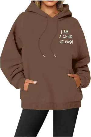 i AM A Child Of F God Graphic Hoodie For Women Long Sleeve Preppy Sweatshirt Y2K Casual Hooded Pullover Tops With Pockets