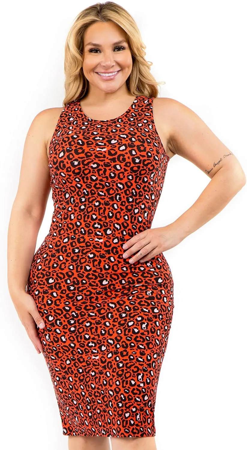 ICONOFLASH Women's Crew Neck Bodycon Midi Dress - Sleeveless Fitted Tank Dress with Plus Size Options