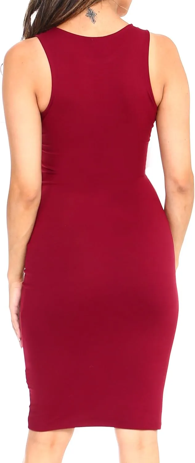 ICONOFLASH Women's Crew Neck Bodycon Midi Dress - Sleeveless Fitted Tank Dress with Plus Size Options