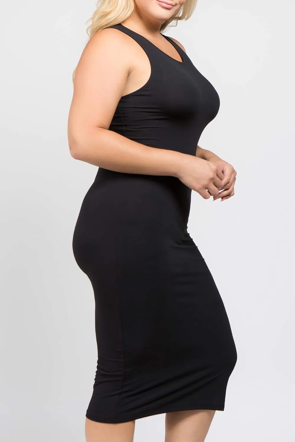 ICONOFLASH Women's Crew Neck Bodycon Midi Dress - Sleeveless Fitted Tank Dress with Plus Size Options