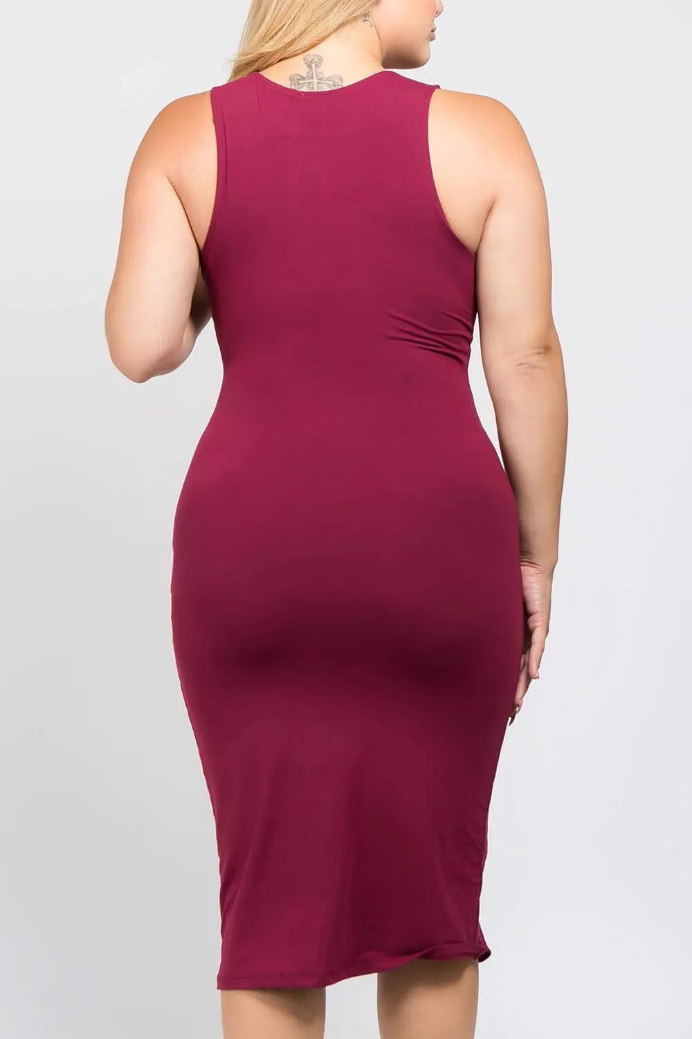ICONOFLASH Women's Crew Neck Bodycon Midi Dress - Sleeveless Fitted Tank Dress with Plus Size Options