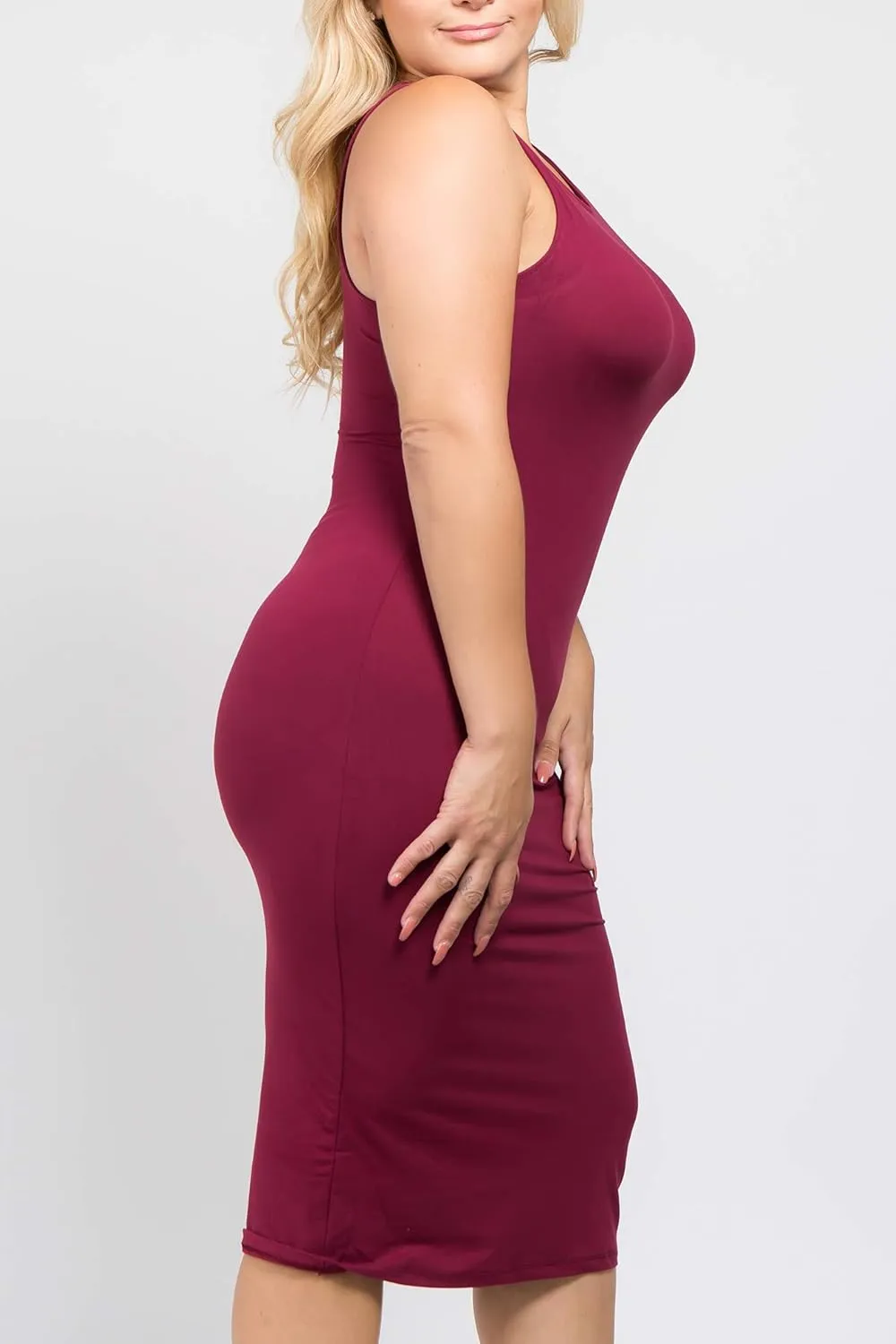 ICONOFLASH Women's Crew Neck Bodycon Midi Dress - Sleeveless Fitted Tank Dress with Plus Size Options