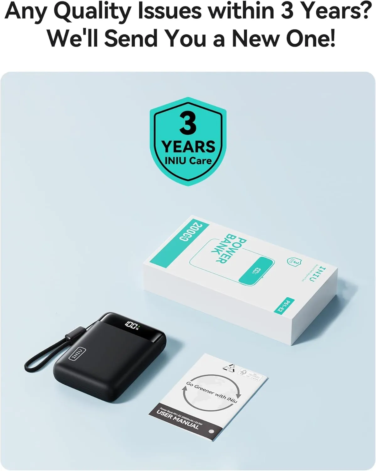 INIU Portable Charger, Smallest 22.5W 20000mAh USB C in & Out Power Bank Fast Charging, PD 3.0 QC 4.0 LED Display Phone Battery Pack Compatible with iPhone 16 15 14 13 Pro Samsung S23 Google iPad etc