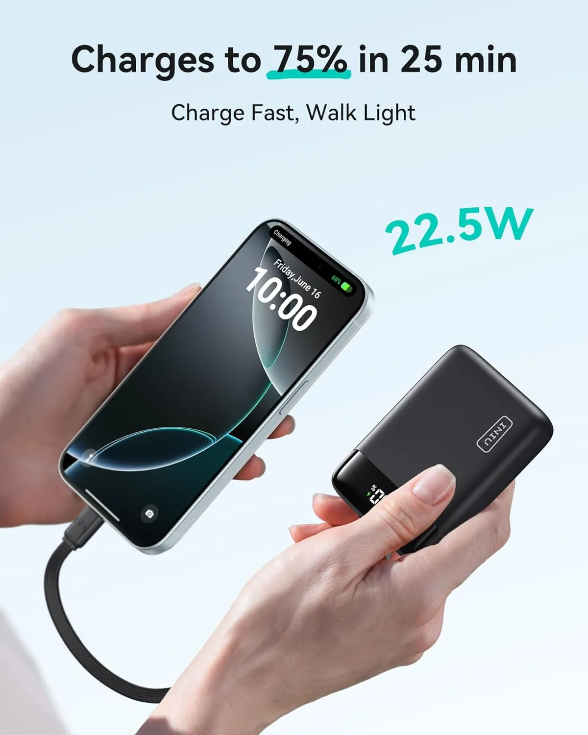 INIU Portable Charger, Smallest 22.5W 20000mAh USB C in & Out Power Bank Fast Charging, PD 3.0 QC 4.0 LED Display Phone Battery Pack Compatible with iPhone 16 15 14 13 Pro Samsung S23 Google iPad etc