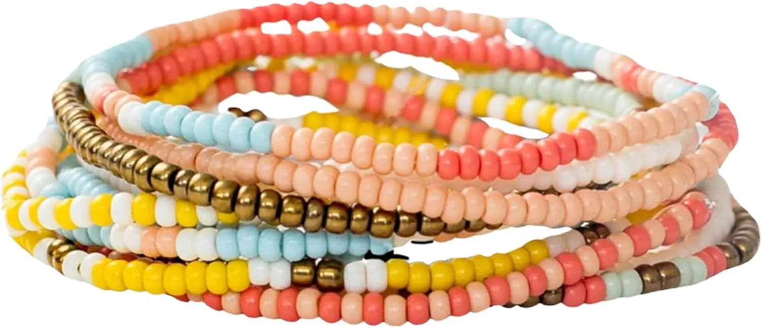 INK   ALLOY 10-Strand Stacking Beaded Bracelets for Women  Mixed Patterns Bracelet Stack - Adjustable Stretch Fit - Handmade Boho Bracelets for Women - Perfect for Any Occasion