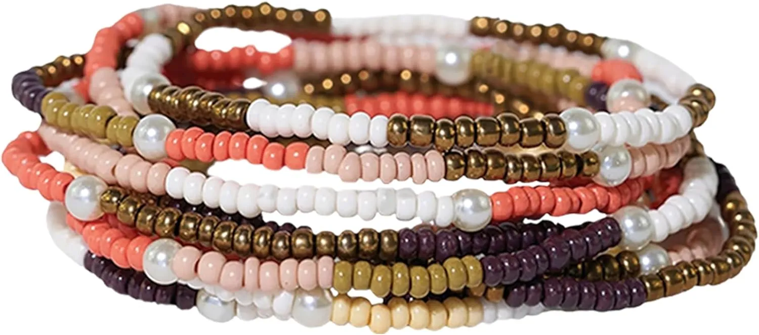 INK   ALLOY 10-Strand Stacking Beaded Bracelets for Women  Mixed Patterns Bracelet Stack - Adjustable Stretch Fit - Handmade Boho Bracelets for Women - Perfect for Any Occasion