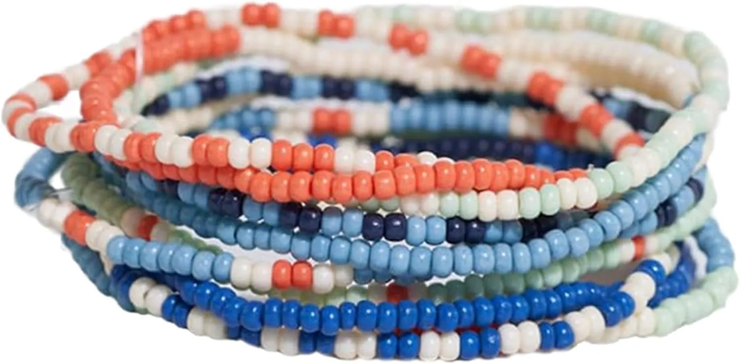 INK   ALLOY 10-Strand Stacking Beaded Bracelets for Women  Mixed Patterns Bracelet Stack - Adjustable Stretch Fit - Handmade Boho Bracelets for Women - Perfect for Any Occasion
