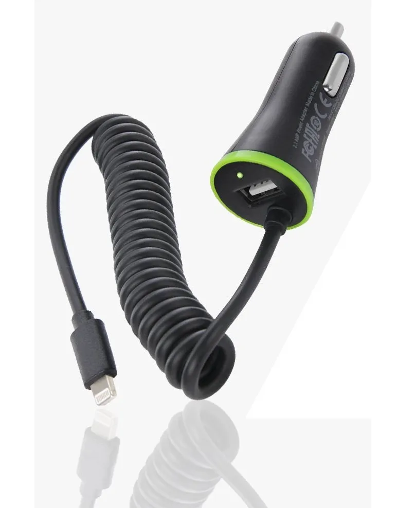 iTD Gear 3.4A Fast Car Charger with Coiled 8 Pin Cable