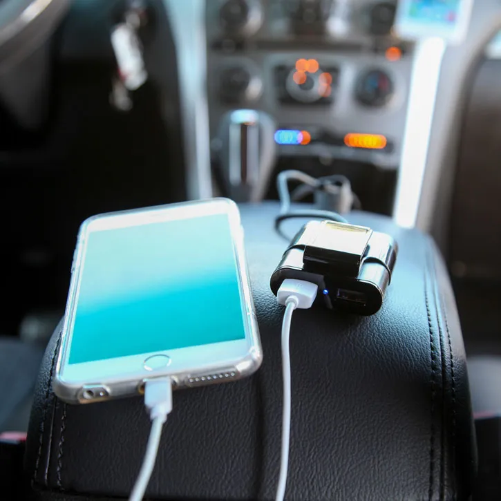 iTD Gear 4 Port Extender (9.6A) USB Passenger Car Charger w/ Extending USB HUB in Black