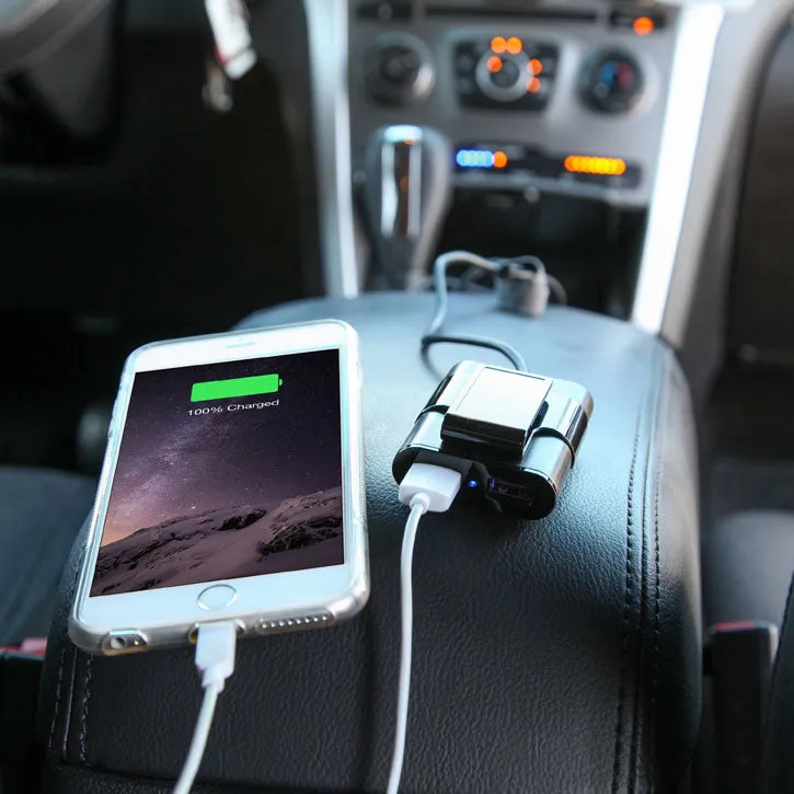 iTD Gear 4 Port Extender (9.6A) USB Passenger Car Charger w/ Extending USB HUB in Black