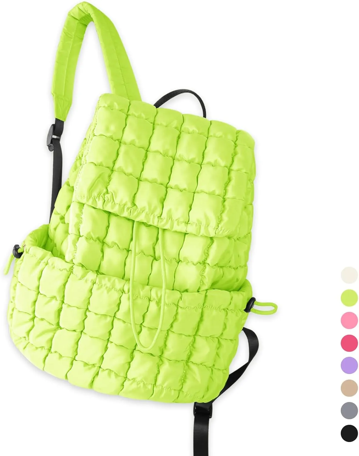 izuzta Quilted Puffer Backpack for Women, Lightweight Soft Nylon Quilted Hiker Pack, Trendy Puffy Padding Gym Backpack, Travel Bag for Casual Daypack Hiking (Light Green)