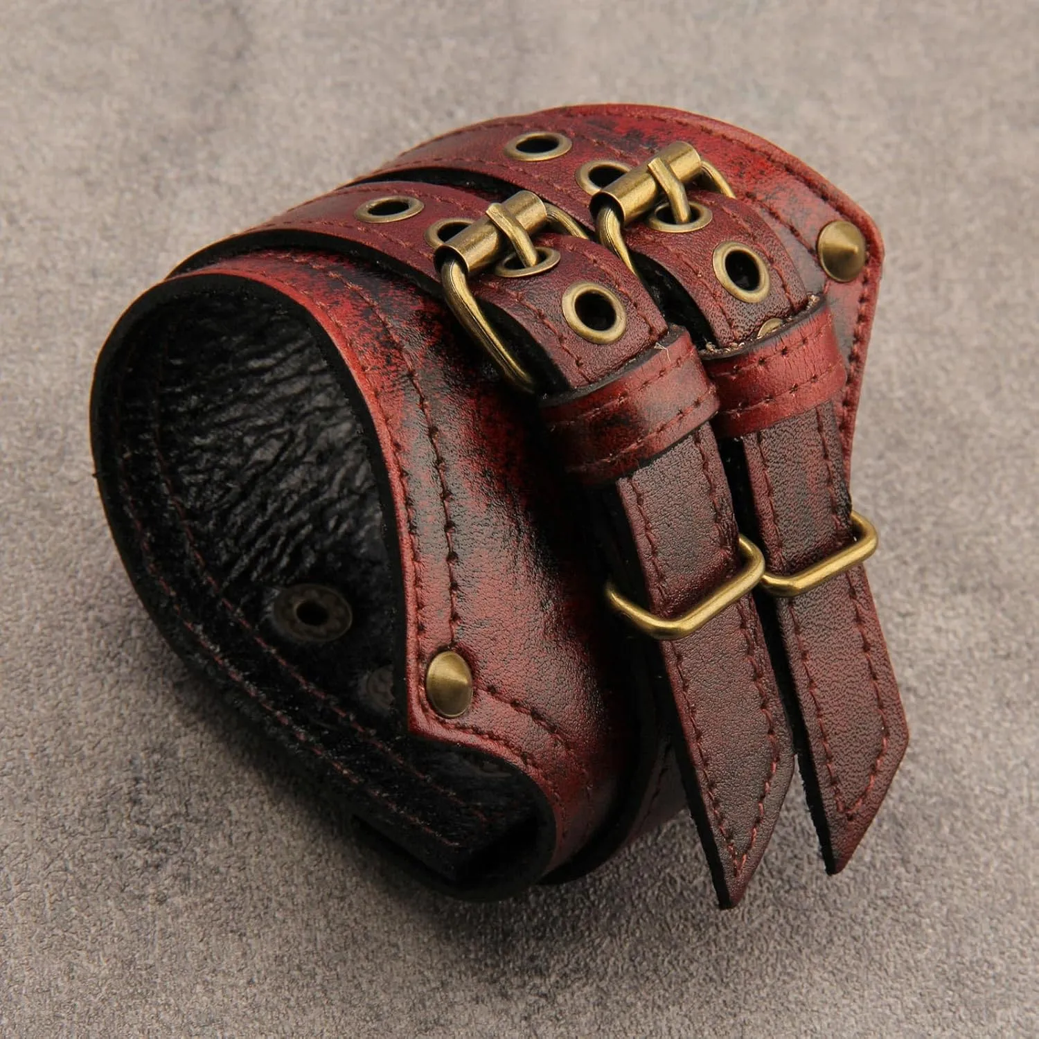 Jeilwiy Leather Cuff Bracelet for Men Faux Leather Wrist Cuff Wide Leather Wristband Punk Leather Bracelets