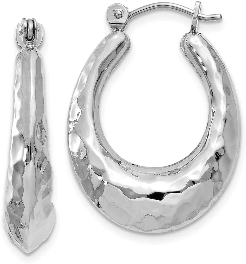 Jewels By Lux 14k White Gold Polished Hammered Hoop Earrings