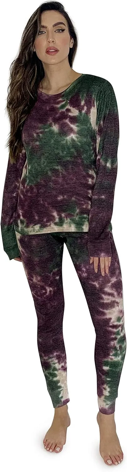 Just Love Womens Tie Dye Two Piece Thermal Pajama Set