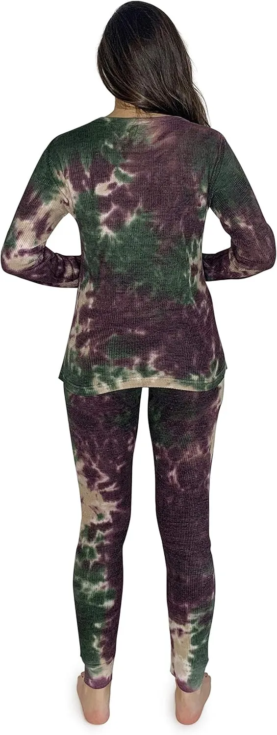 Just Love Womens Tie Dye Two Piece Thermal Pajama Set