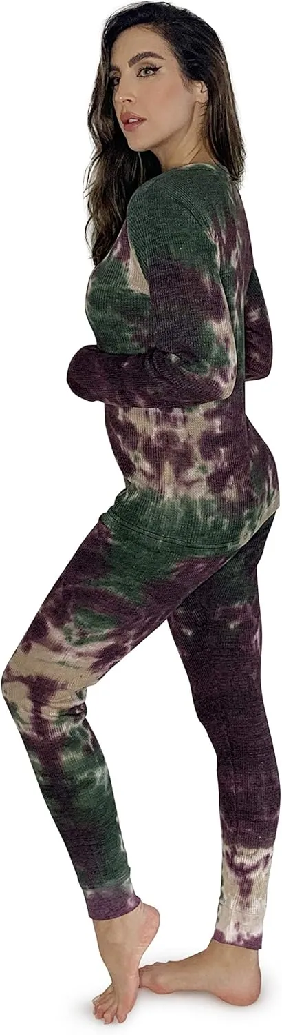 Just Love Womens Tie Dye Two Piece Thermal Pajama Set