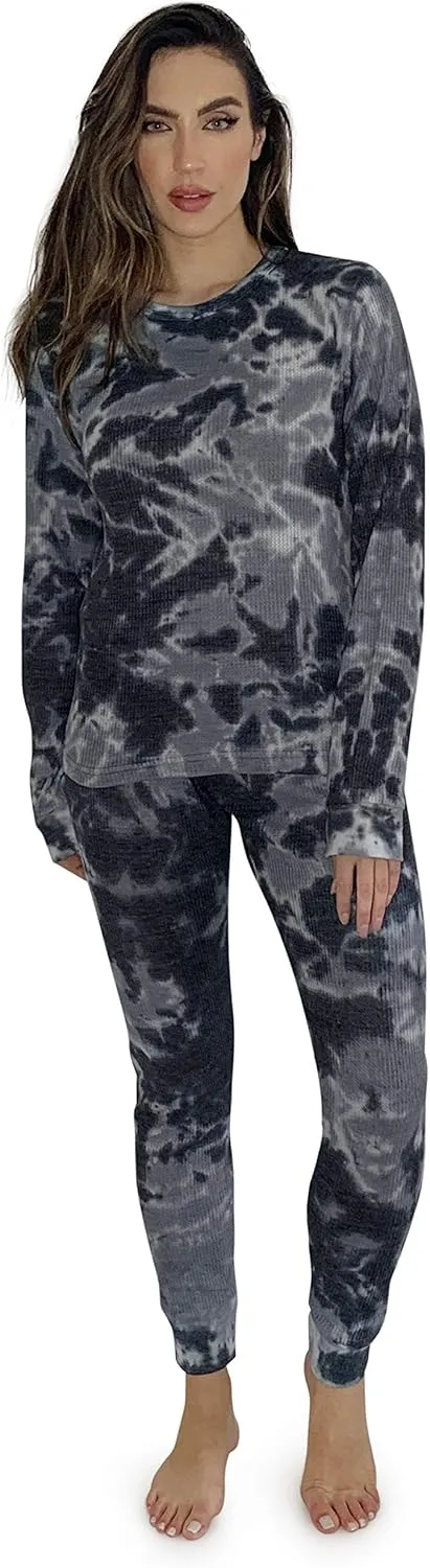 Just Love Womens Tie Dye Two Piece Thermal Pajama Set