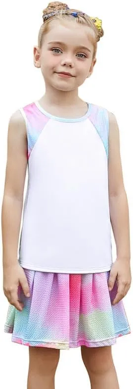 Jxstar Girls Tennis Golf Dress Outfit Tie Dye Tank Top and Skorts Sets Sport Skirt with Shorts