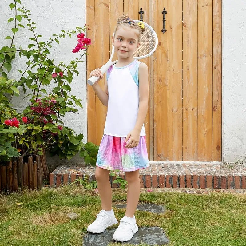 Jxstar Girls Tennis Golf Dress Outfit Tie Dye Tank Top and Skorts Sets Sport Skirt with Shorts