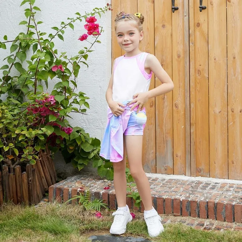 Jxstar Girls Tennis Golf Dress Outfit Tie Dye Tank Top and Skorts Sets Sport Skirt with Shorts