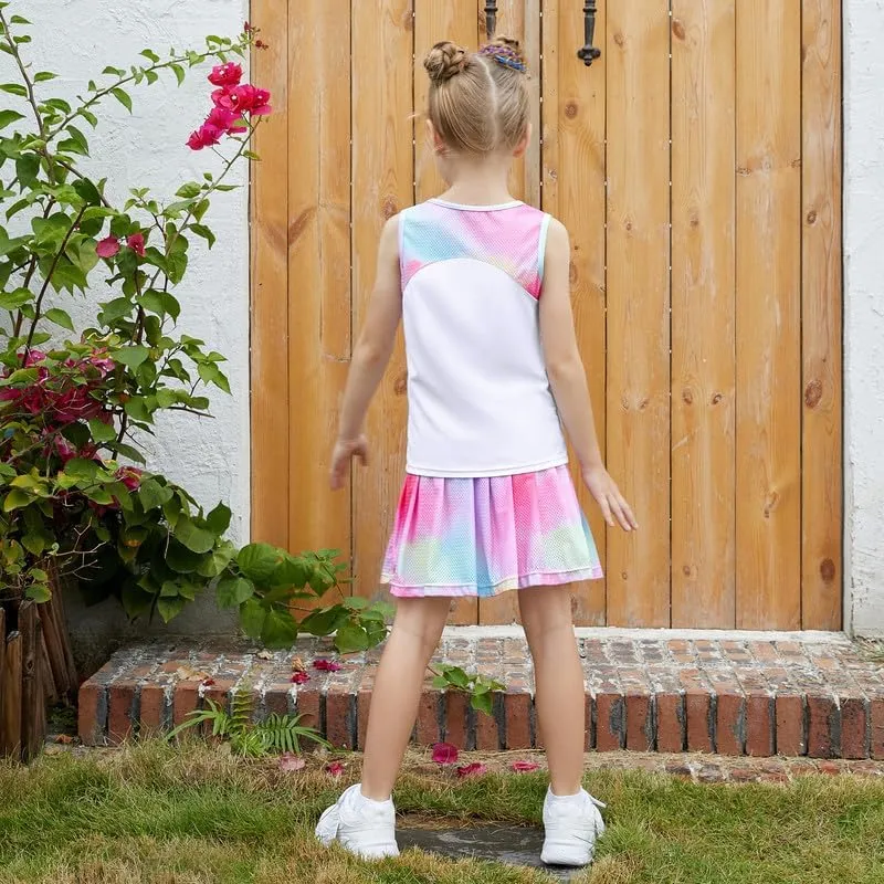 Jxstar Girls Tennis Golf Dress Outfit Tie Dye Tank Top and Skorts Sets Sport Skirt with Shorts