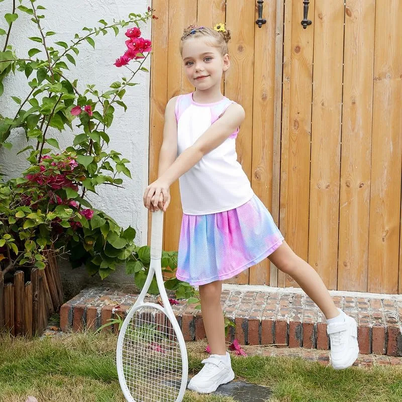 Jxstar Girls Tennis Golf Dress Outfit Tie Dye Tank Top and Skorts Sets Sport Skirt with Shorts