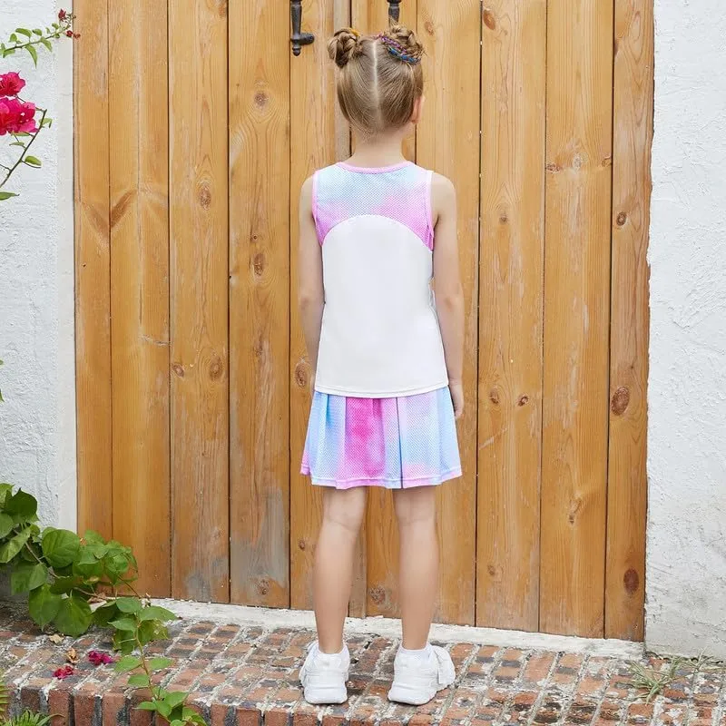 Jxstar Girls Tennis Golf Dress Outfit Tie Dye Tank Top and Skorts Sets Sport Skirt with Shorts