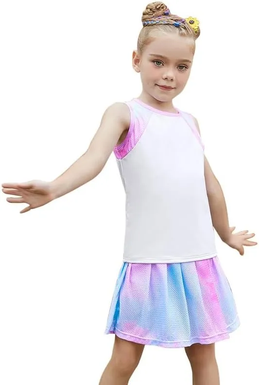 Jxstar Girls Tennis Golf Dress Outfit Tie Dye Tank Top and Skorts Sets Sport Skirt with Shorts