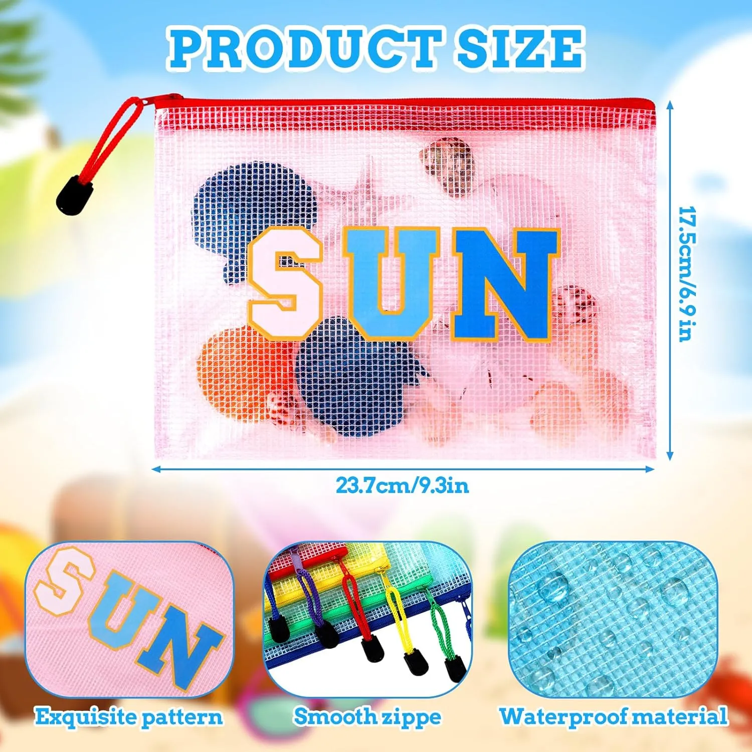 Kacctyen 12 Pcs Clear Sun Makeup Bag Beach Pool Waterproof Makeup Sunscreen Pouch Portable Travel Preppy Mesh Bag Zipper Pouch Toiletry Storage Women Gift for Cosmetic Accessories (Blue)