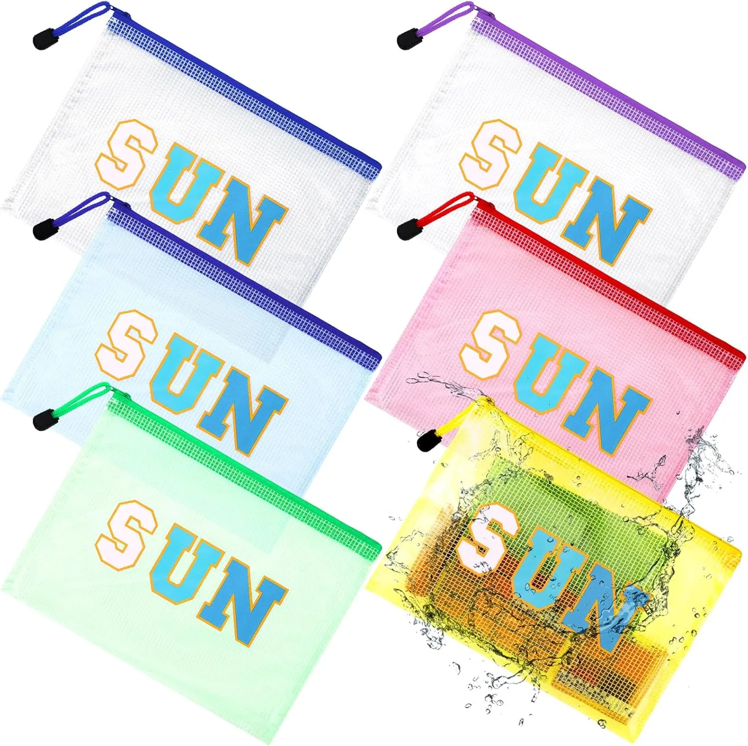 Kacctyen 12 Pcs Clear Sun Makeup Bag Beach Pool Waterproof Makeup Sunscreen Pouch Portable Travel Preppy Mesh Bag Zipper Pouch Toiletry Storage Women Gift for Cosmetic Accessories (Blue)