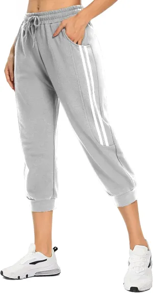 KaiDi Women's Capri Sweatpants - Casual Capri Pants with Pockets, Drawstring Workout Sweatpants for Yoga