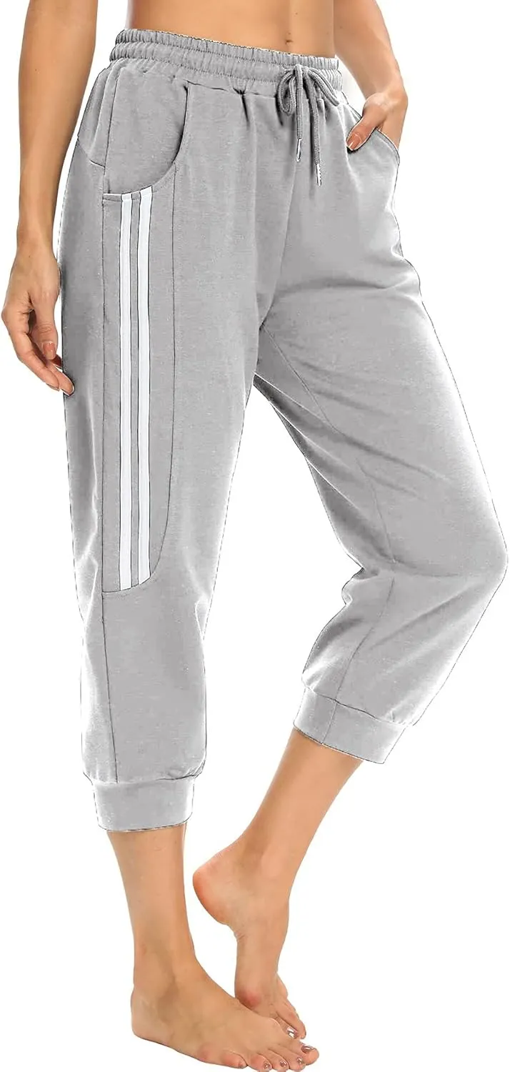 KaiDi Women's Capri Sweatpants - Casual Capri Pants with Pockets, Drawstring Workout Sweatpants for Yoga