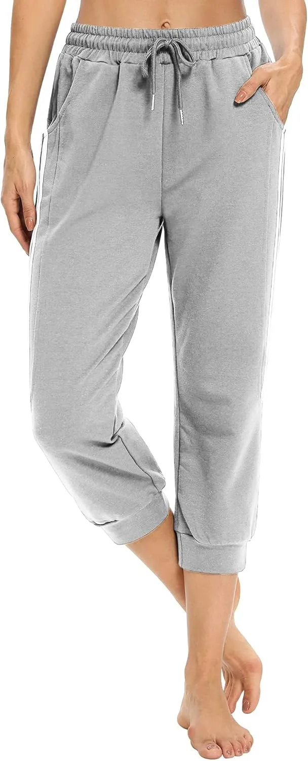 KaiDi Women's Capri Sweatpants - Casual Capri Pants with Pockets, Drawstring Workout Sweatpants for Yoga