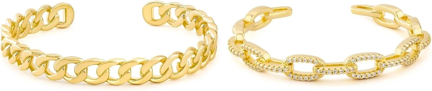 KissYan Gold Cuff Bangle Bracelets for Women, Adjustable Open Cuff Bracelet Cubic Zirconia Jewelry Gift for Women
