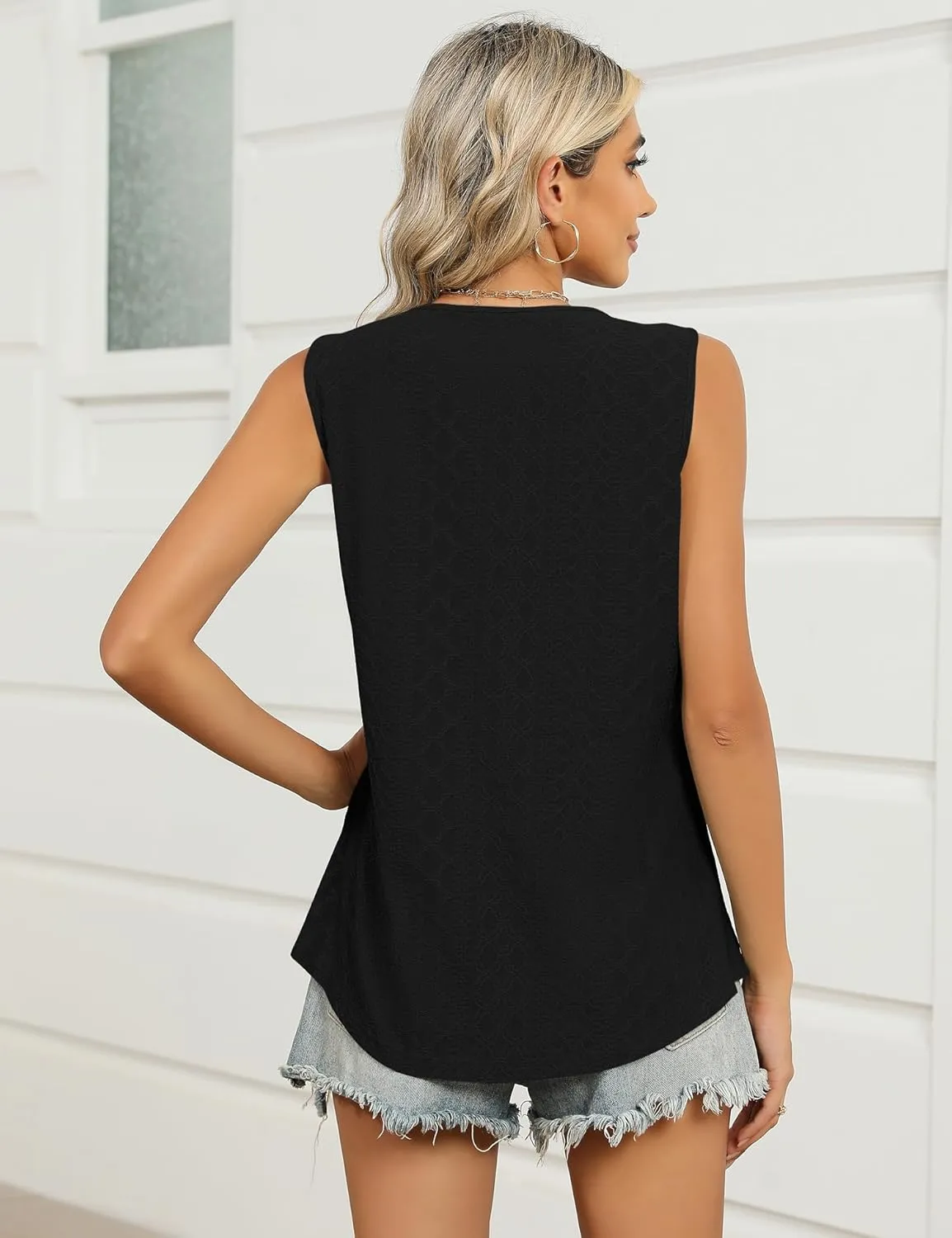 KTILG Summer Sleeveless Square Neck Tops Flowy Pleated Tunic Tank Tops for Women Loose Fit S-3XL