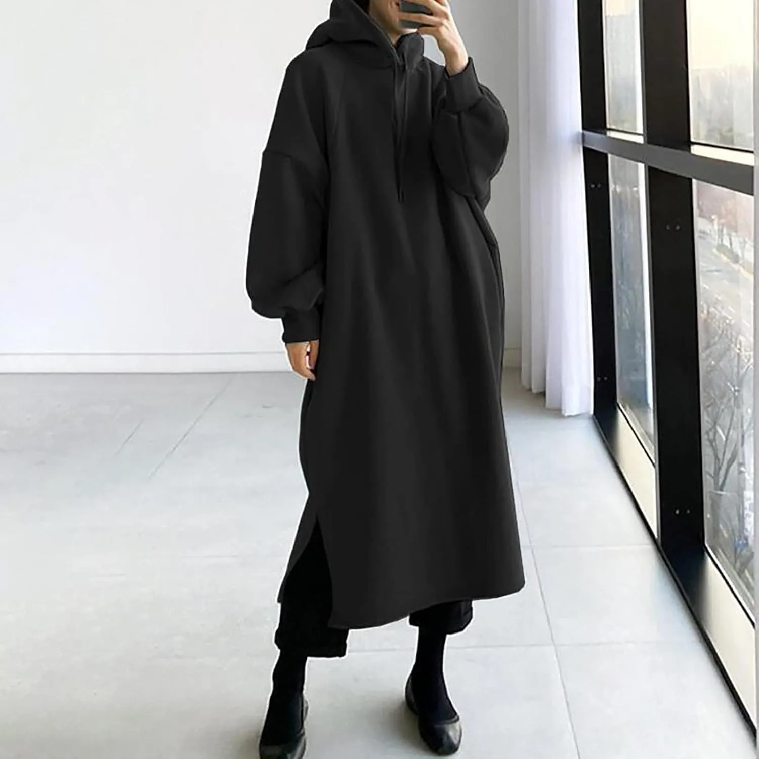 Kubbon Women's Pullover Hoodie Fleece Hooded Sweatshirt Maxi Dress Baggy Loose Long Sleeve Tops Plus Size Business Shirts