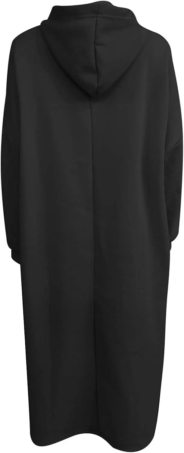 Kubbon Women's Pullover Hoodie Fleece Hooded Sweatshirt Maxi Dress Baggy Loose Long Sleeve Tops Plus Size Business Shirts