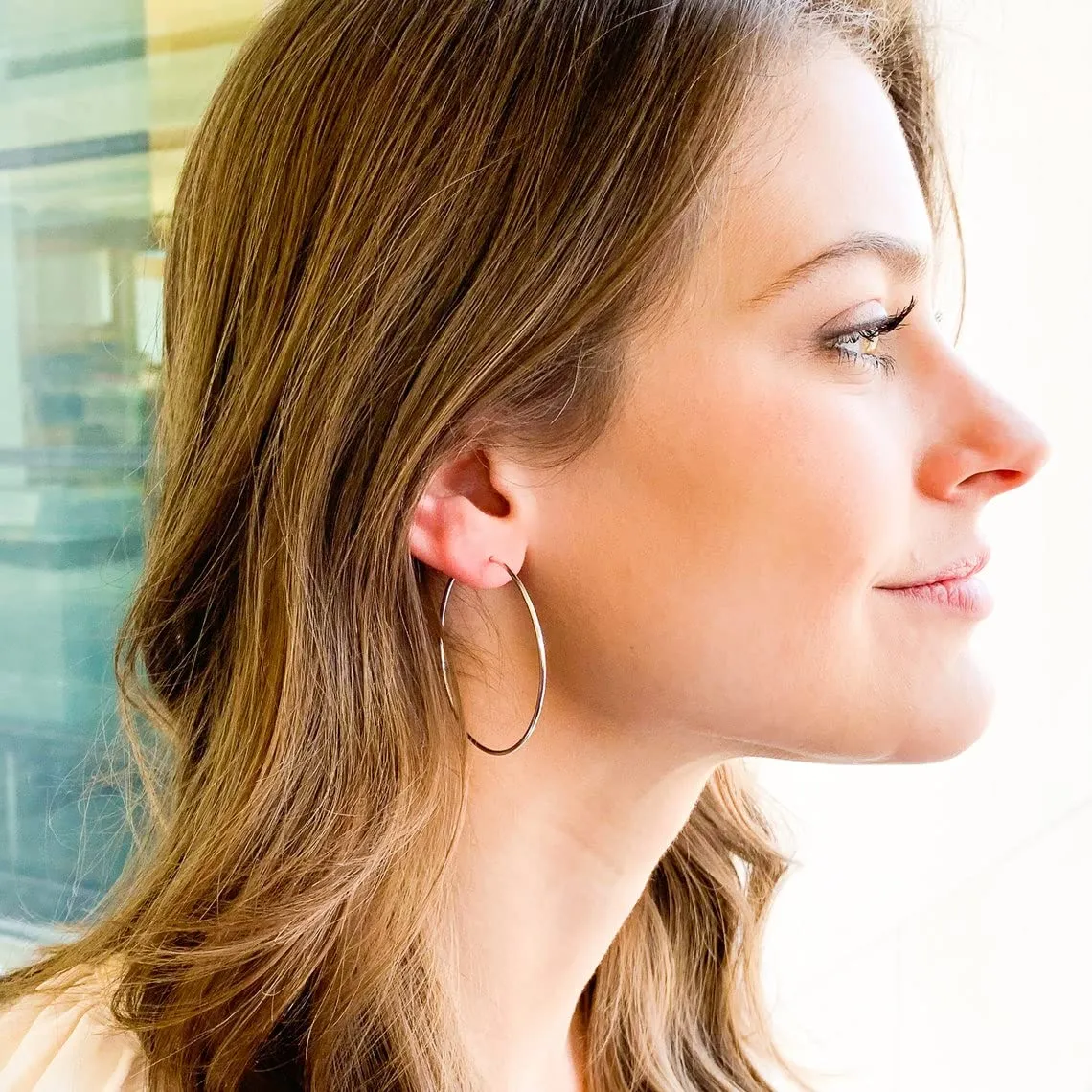 Large Silver Hoop Earrings, Comes as Pair, 925 Sterling Silver, 45mm, 16 gauge, Latch Back, Silver Hoop Earrings Hypoallergenic, Silver Earrings for Women (45mm, Sterling Silver)