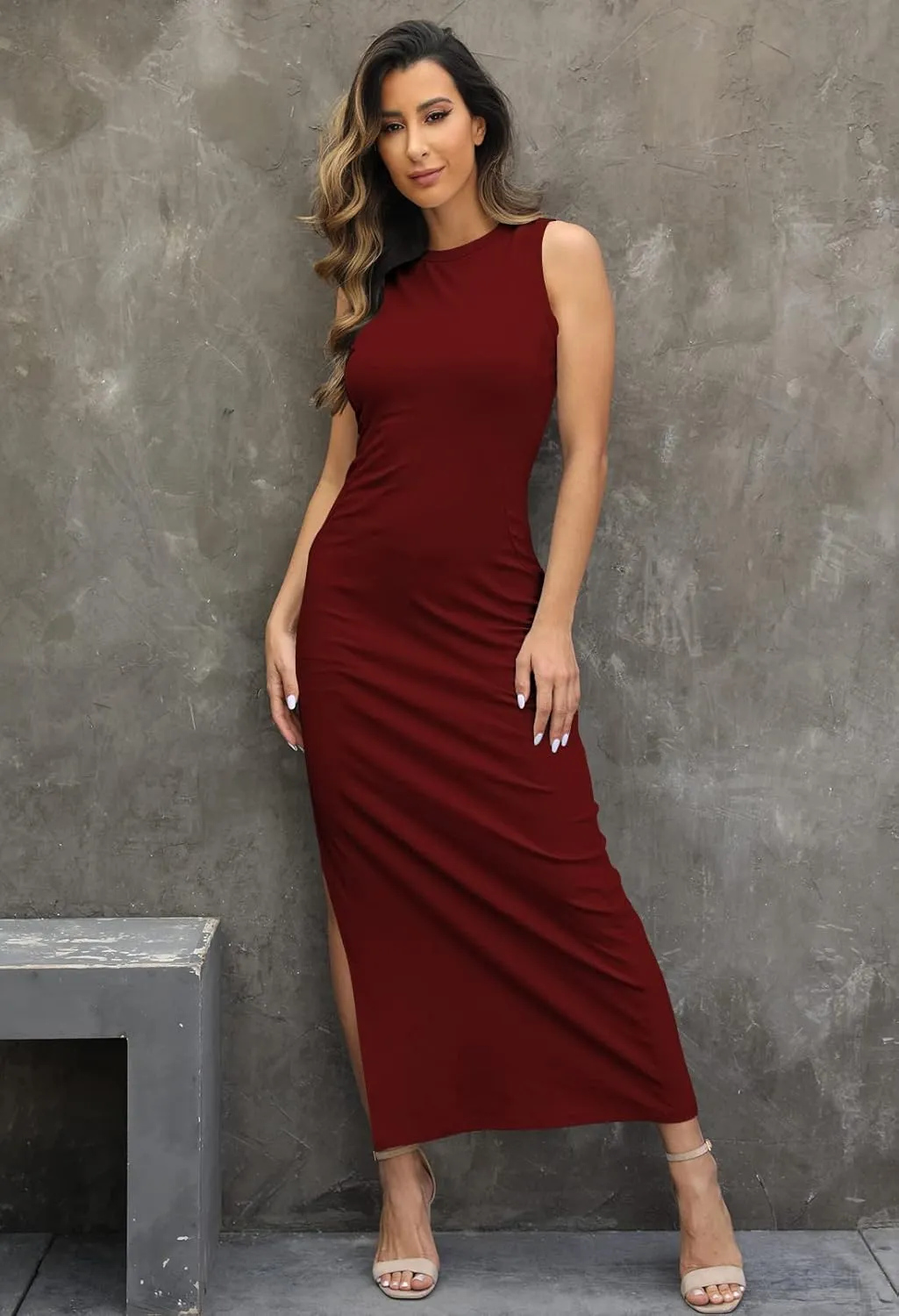 LaSuiveur Women's Sleeveless High Slit Bodycon Causal Dress Summer Beach Party Vacation Tank Maxi Dresses